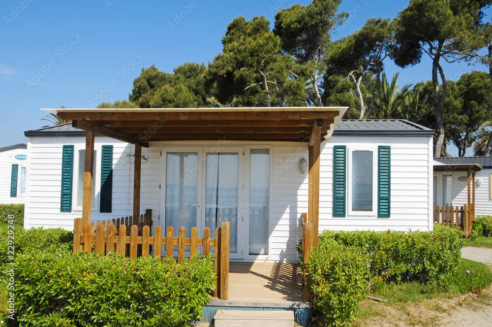 Modern mobile home exterior in city